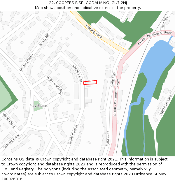 22, COOPERS RISE, GODALMING, GU7 2NJ: Location map and indicative extent of plot