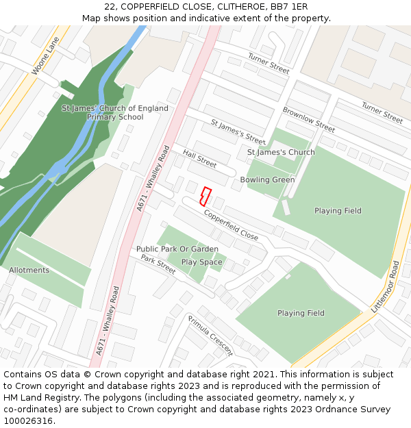 22, COPPERFIELD CLOSE, CLITHEROE, BB7 1ER: Location map and indicative extent of plot