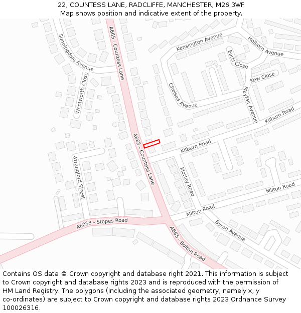 22, COUNTESS LANE, RADCLIFFE, MANCHESTER, M26 3WF: Location map and indicative extent of plot
