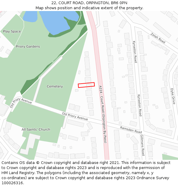 22, COURT ROAD, ORPINGTON, BR6 0PN: Location map and indicative extent of plot