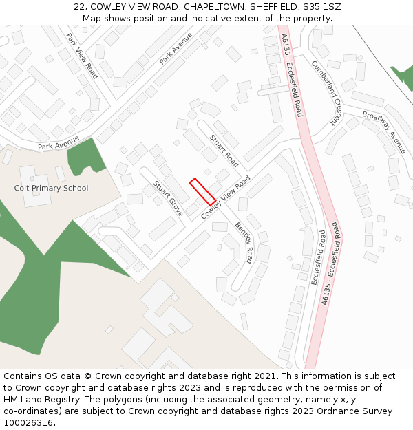 22, COWLEY VIEW ROAD, CHAPELTOWN, SHEFFIELD, S35 1SZ: Location map and indicative extent of plot