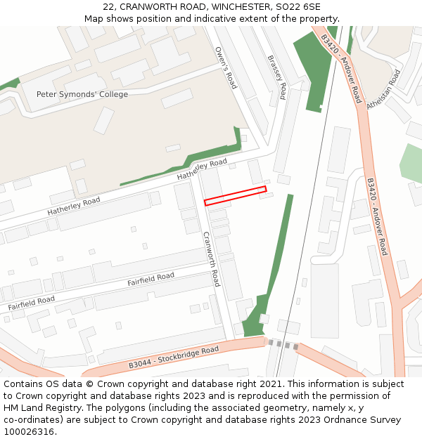22, CRANWORTH ROAD, WINCHESTER, SO22 6SE: Location map and indicative extent of plot