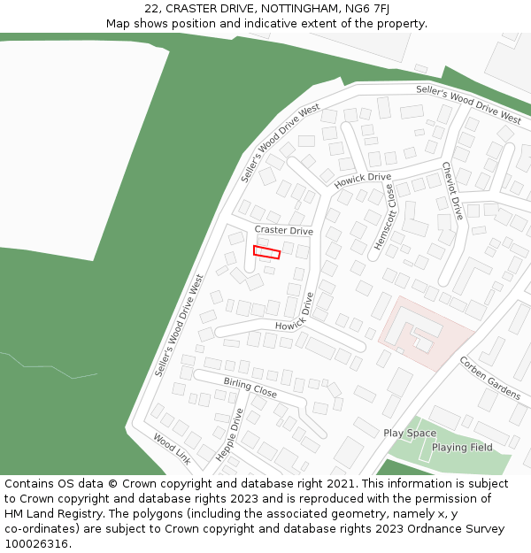 22, CRASTER DRIVE, NOTTINGHAM, NG6 7FJ: Location map and indicative extent of plot