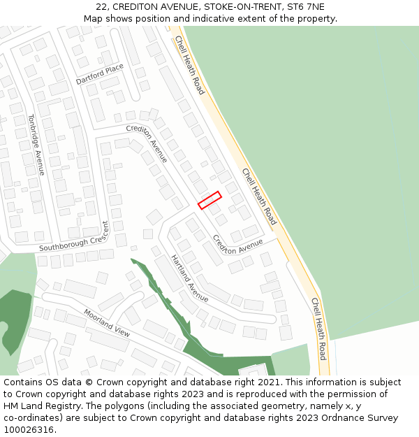 22, CREDITON AVENUE, STOKE-ON-TRENT, ST6 7NE: Location map and indicative extent of plot
