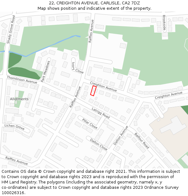 22, CREIGHTON AVENUE, CARLISLE, CA2 7DZ: Location map and indicative extent of plot