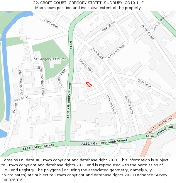 22, CROFT COURT, GREGORY STREET, SUDBURY, CO10 1HE: Location map and indicative extent of plot