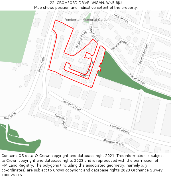 22, CROMFORD DRIVE, WIGAN, WN5 8JU: Location map and indicative extent of plot
