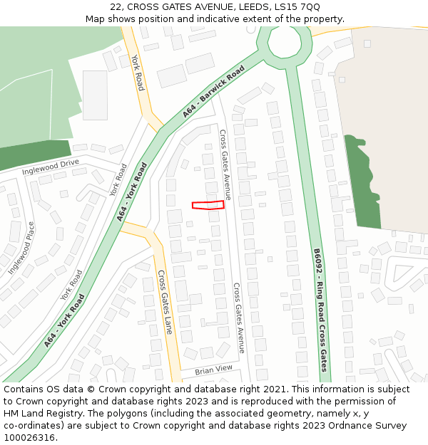 22, CROSS GATES AVENUE, LEEDS, LS15 7QQ: Location map and indicative extent of plot