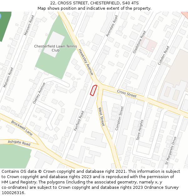 22, CROSS STREET, CHESTERFIELD, S40 4TS: Location map and indicative extent of plot