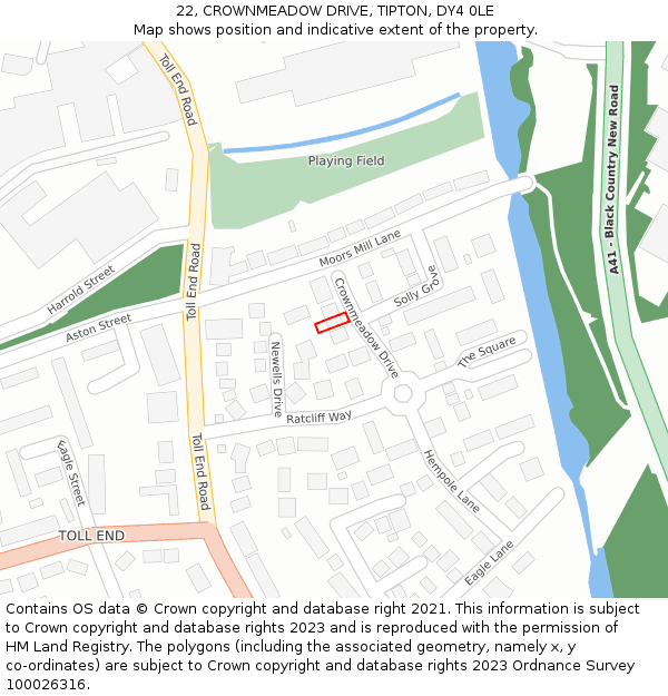 22, CROWNMEADOW DRIVE, TIPTON, DY4 0LE: Location map and indicative extent of plot