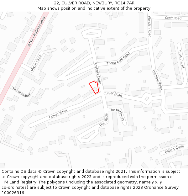 22, CULVER ROAD, NEWBURY, RG14 7AR: Location map and indicative extent of plot