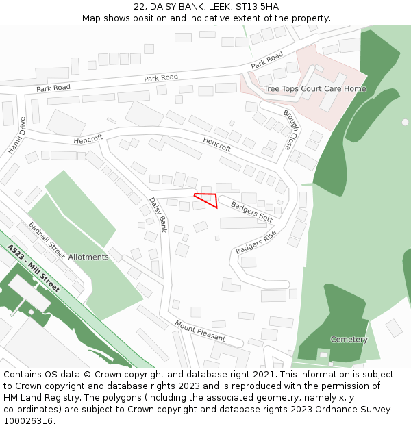 22, DAISY BANK, LEEK, ST13 5HA: Location map and indicative extent of plot