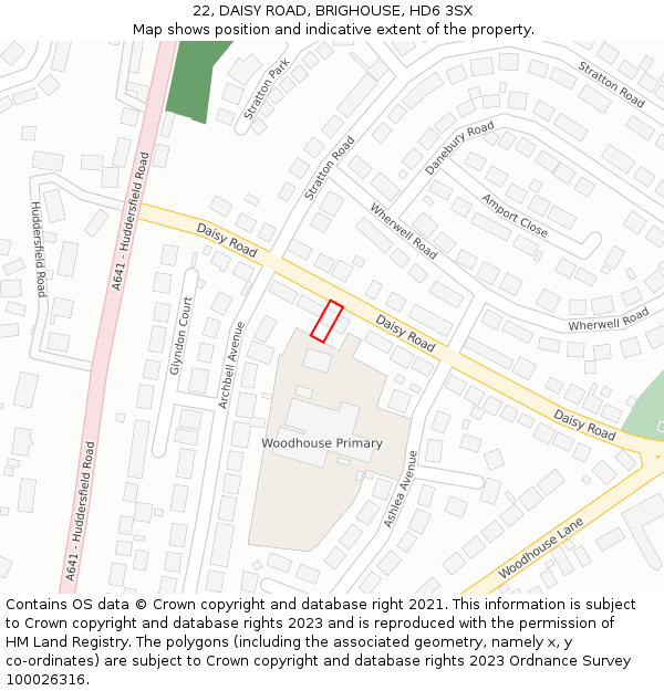 22, DAISY ROAD, BRIGHOUSE, HD6 3SX: Location map and indicative extent of plot