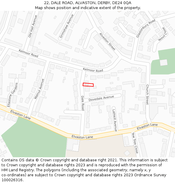 22, DALE ROAD, ALVASTON, DERBY, DE24 0QA: Location map and indicative extent of plot