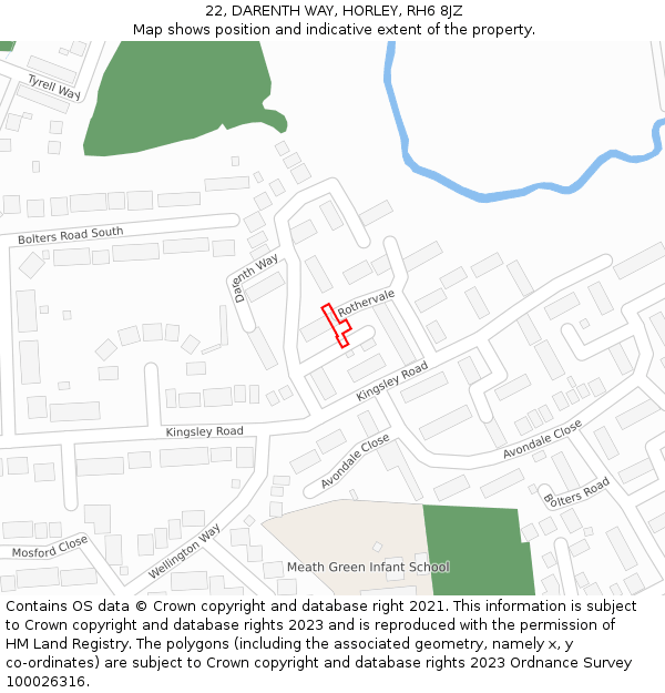 22, DARENTH WAY, HORLEY, RH6 8JZ: Location map and indicative extent of plot