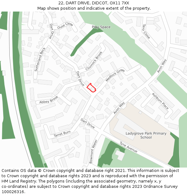 22, DART DRIVE, DIDCOT, OX11 7XX: Location map and indicative extent of plot