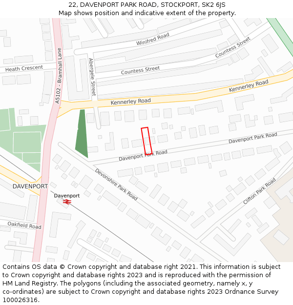 22, DAVENPORT PARK ROAD, STOCKPORT, SK2 6JS: Location map and indicative extent of plot