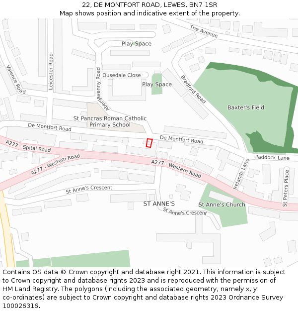 22, DE MONTFORT ROAD, LEWES, BN7 1SR: Location map and indicative extent of plot