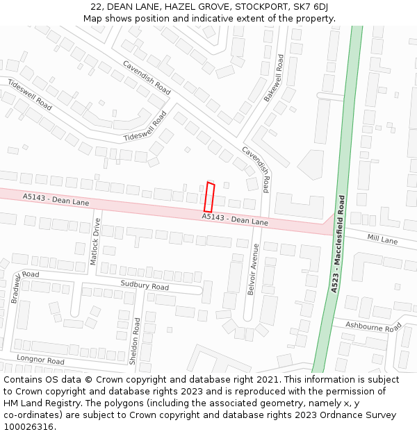 22, DEAN LANE, HAZEL GROVE, STOCKPORT, SK7 6DJ: Location map and indicative extent of plot