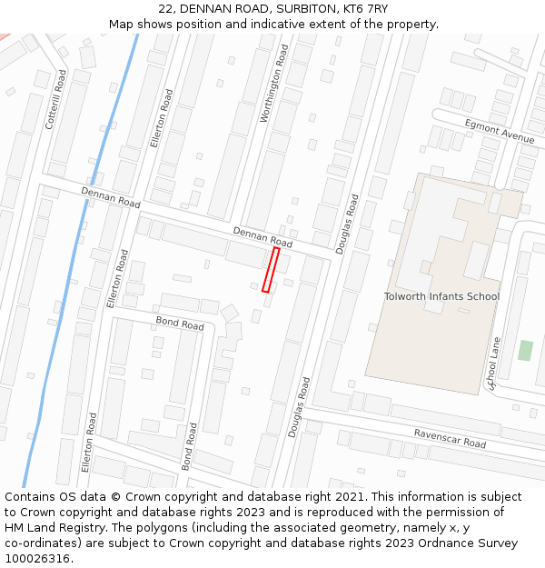 22, DENNAN ROAD, SURBITON, KT6 7RY: Location map and indicative extent of plot