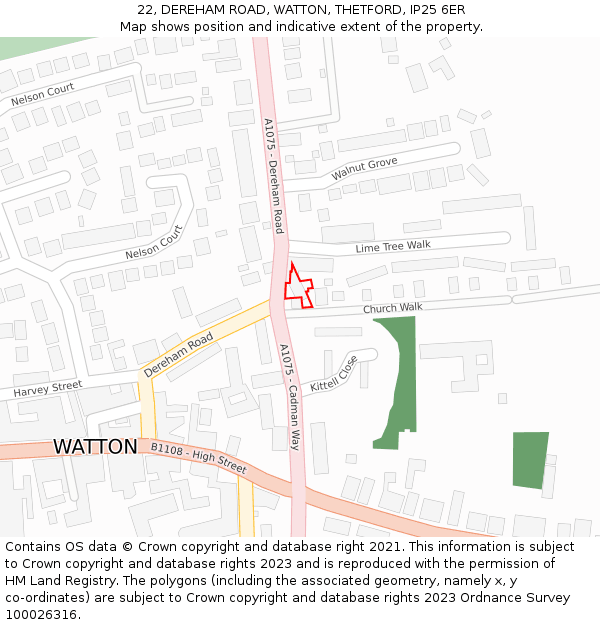 22, DEREHAM ROAD, WATTON, THETFORD, IP25 6ER: Location map and indicative extent of plot