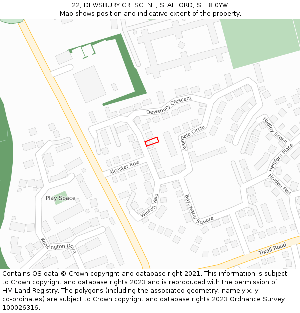 22, DEWSBURY CRESCENT, STAFFORD, ST18 0YW: Location map and indicative extent of plot