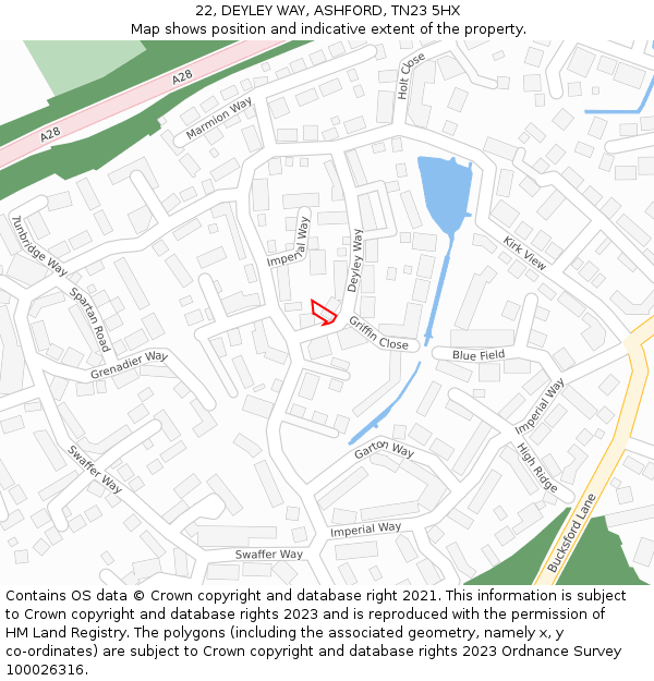 22, DEYLEY WAY, ASHFORD, TN23 5HX: Location map and indicative extent of plot