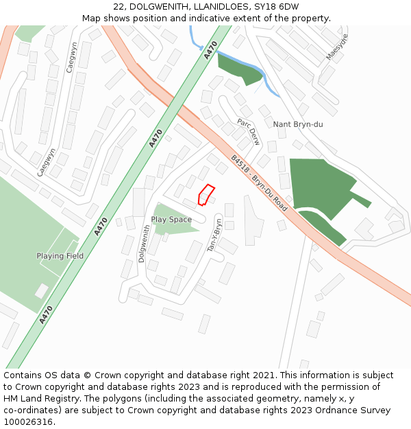 22, DOLGWENITH, LLANIDLOES, SY18 6DW: Location map and indicative extent of plot