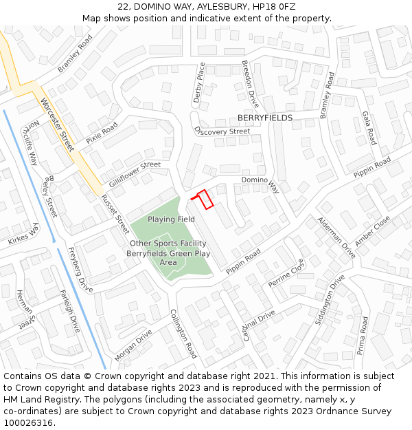 22, DOMINO WAY, AYLESBURY, HP18 0FZ: Location map and indicative extent of plot