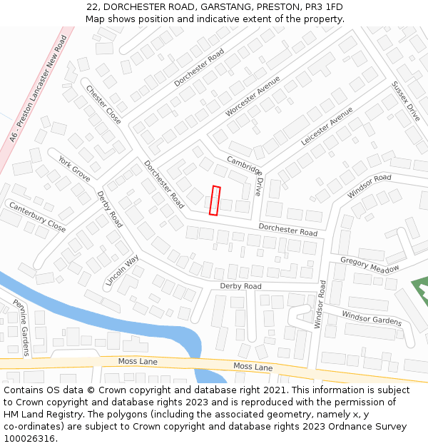 22, DORCHESTER ROAD, GARSTANG, PRESTON, PR3 1FD: Location map and indicative extent of plot
