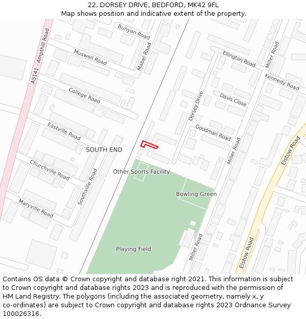 22, DORSEY DRIVE, BEDFORD, MK42 9FL: Location map and indicative extent of plot