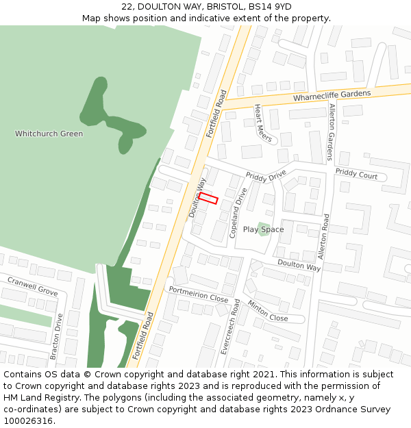 22, DOULTON WAY, BRISTOL, BS14 9YD: Location map and indicative extent of plot