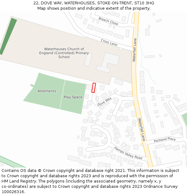 22, DOVE WAY, WATERHOUSES, STOKE-ON-TRENT, ST10 3HG: Location map and indicative extent of plot