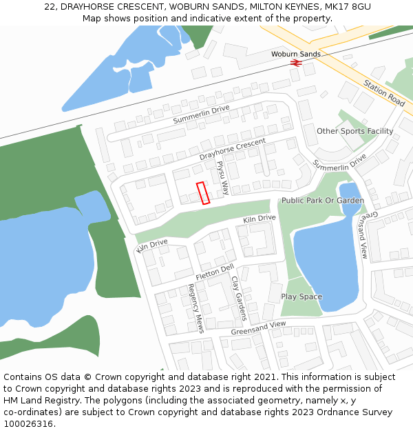 22, DRAYHORSE CRESCENT, WOBURN SANDS, MILTON KEYNES, MK17 8GU: Location map and indicative extent of plot