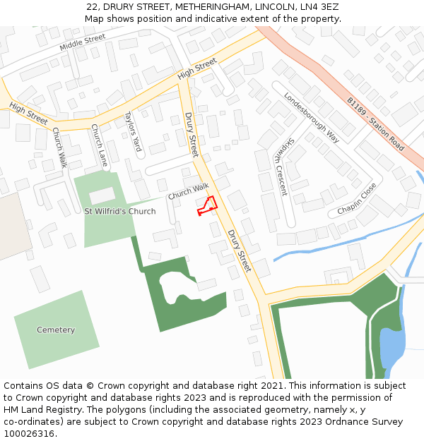 22, DRURY STREET, METHERINGHAM, LINCOLN, LN4 3EZ: Location map and indicative extent of plot