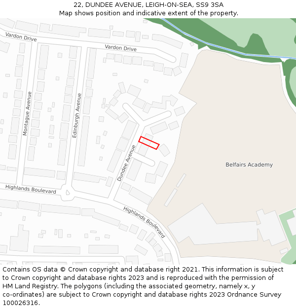 22, DUNDEE AVENUE, LEIGH-ON-SEA, SS9 3SA: Location map and indicative extent of plot