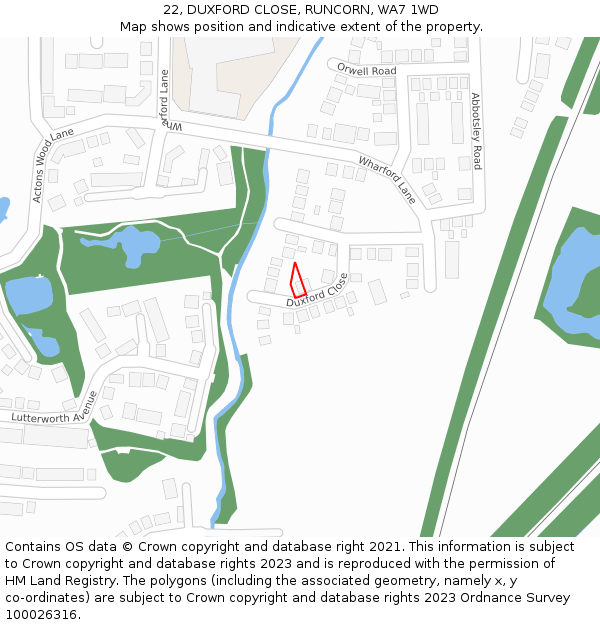 22, DUXFORD CLOSE, RUNCORN, WA7 1WD: Location map and indicative extent of plot