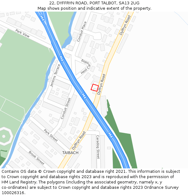 22, DYFFRYN ROAD, PORT TALBOT, SA13 2UG: Location map and indicative extent of plot