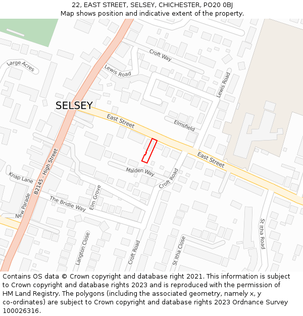22, EAST STREET, SELSEY, CHICHESTER, PO20 0BJ: Location map and indicative extent of plot