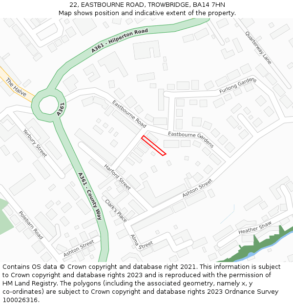 22, EASTBOURNE ROAD, TROWBRIDGE, BA14 7HN: Location map and indicative extent of plot