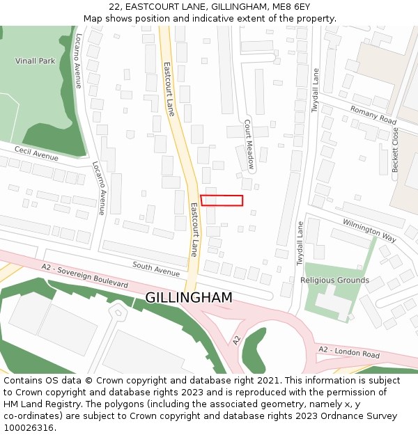 22, EASTCOURT LANE, GILLINGHAM, ME8 6EY: Location map and indicative extent of plot