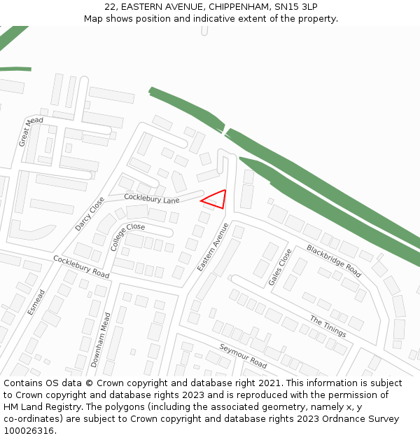 22, EASTERN AVENUE, CHIPPENHAM, SN15 3LP: Location map and indicative extent of plot