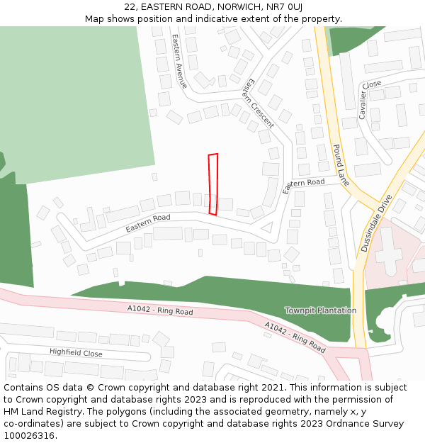 22, EASTERN ROAD, NORWICH, NR7 0UJ: Location map and indicative extent of plot