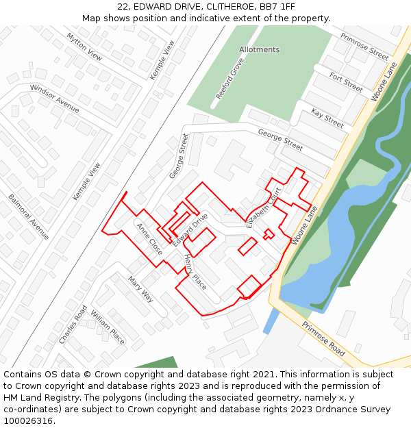 22, EDWARD DRIVE, CLITHEROE, BB7 1FF: Location map and indicative extent of plot