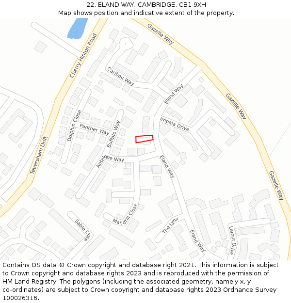 22, ELAND WAY, CAMBRIDGE, CB1 9XH: Location map and indicative extent of plot