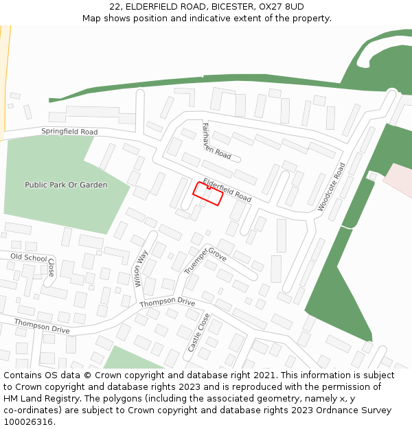 22, ELDERFIELD ROAD, BICESTER, OX27 8UD: Location map and indicative extent of plot