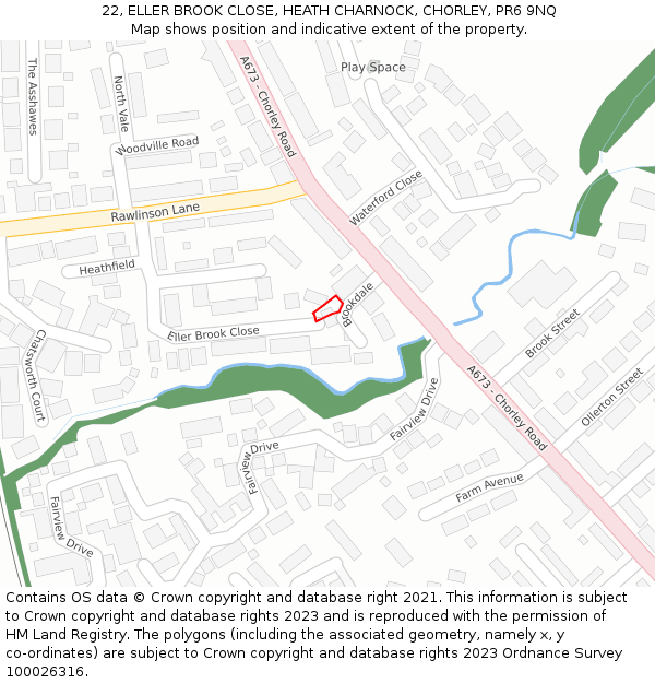 22, ELLER BROOK CLOSE, HEATH CHARNOCK, CHORLEY, PR6 9NQ: Location map and indicative extent of plot