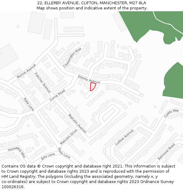 22, ELLERBY AVENUE, CLIFTON, MANCHESTER, M27 8LA: Location map and indicative extent of plot