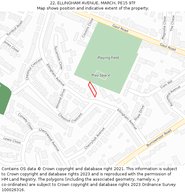 22, ELLINGHAM AVENUE, MARCH, PE15 9TF: Location map and indicative extent of plot