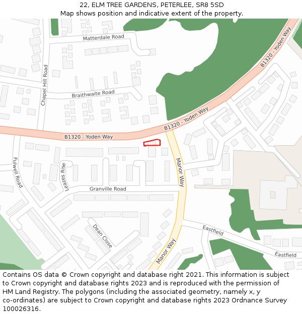 22, ELM TREE GARDENS, PETERLEE, SR8 5SD: Location map and indicative extent of plot